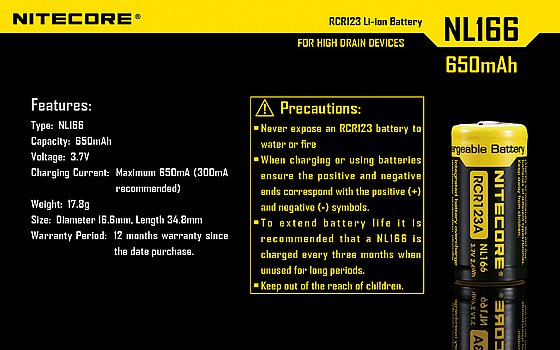 ����� ������ ����� 650mAh RCR123A